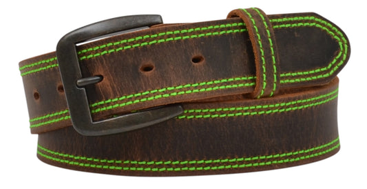 1 1/2" Brown Distressed w/ Hot Green Stitching