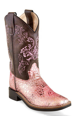 Tan/Pink Faux Leather Vintage Cowboy Boots